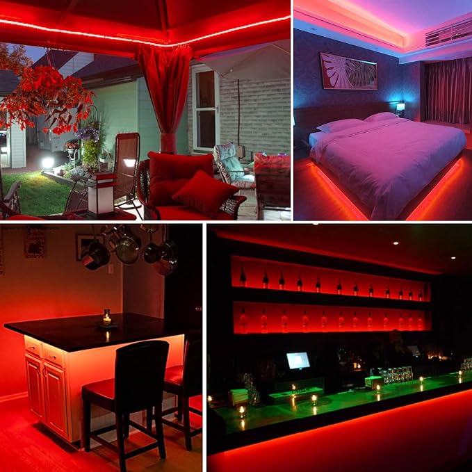 20ft 12V 360 LED Red Strip Light, Flexible Cuttable Non-Waterproof for Indoor Party Decoration, with Power Supply & Dimmer.