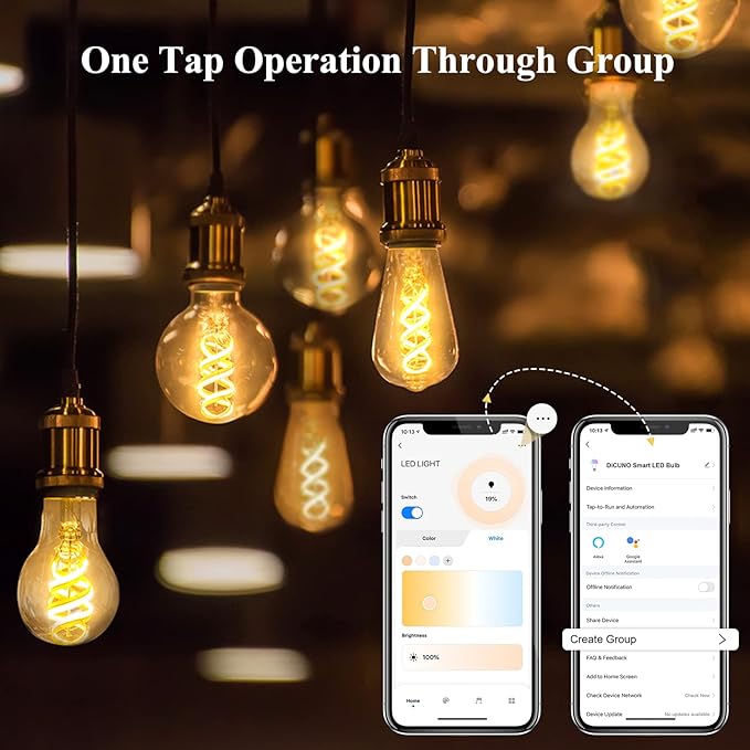 DiCUNO Smart Edison Bulb G80, Color Changing WiFi Smart Light Bulb, Vinatge Globe Filament Bulb Compatible with Alexa & Google, Dimmable with App, 50 Watt Equivalent 450LM, No Hub Required, 2 Pack