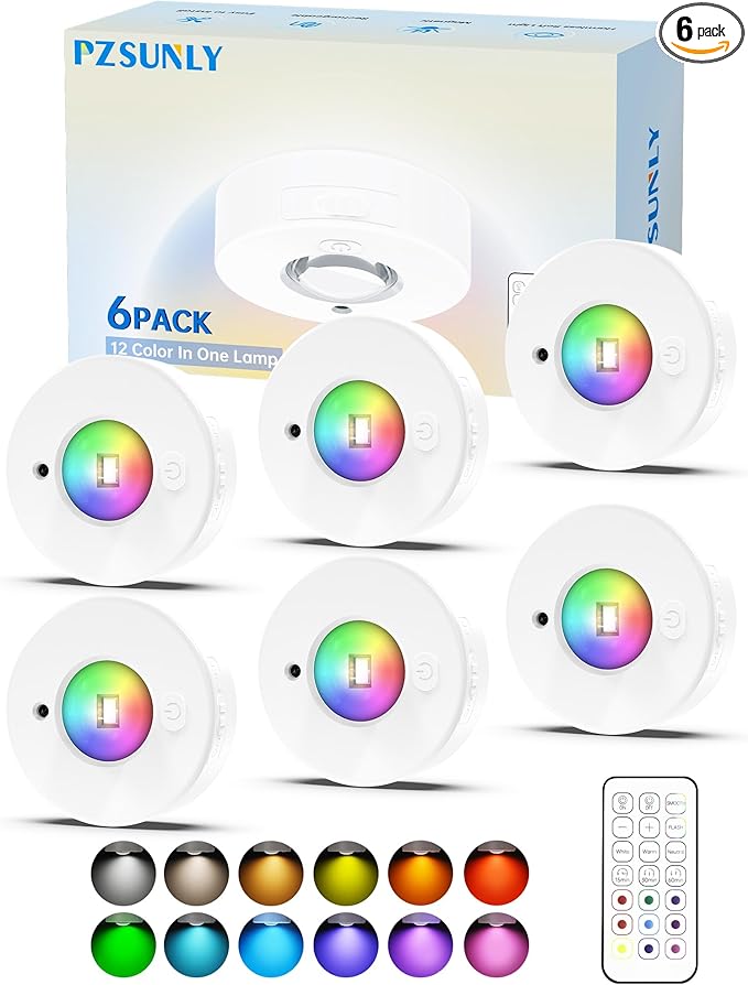 6 Pack Under Cabinet Lighting,Puck Lights with Remote,1200mAh Battery Operated Wireless Cloest Light,Under Counter Lights for Kitchen,Shelf,Hallway