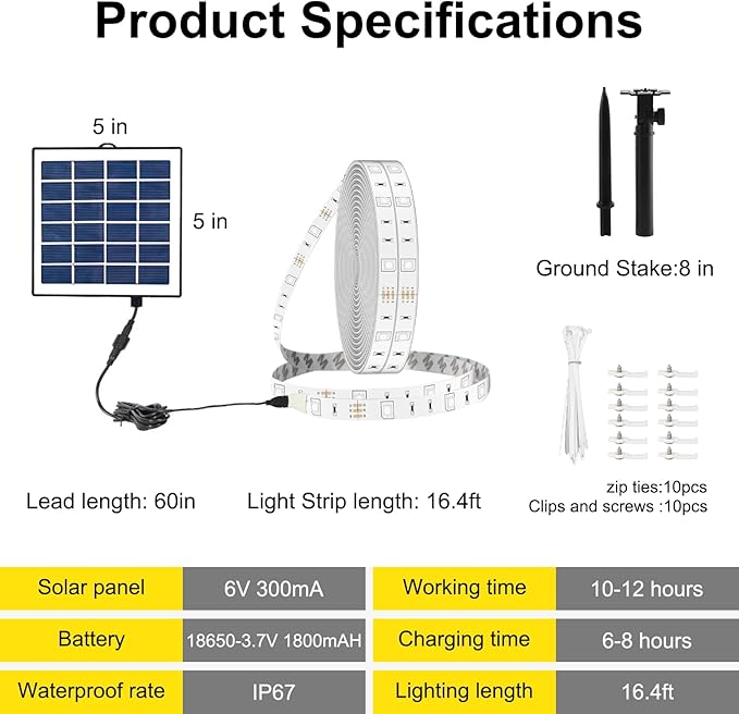 Smart Solar Led Strip Lights Outdoor, 16.4ft RGBICW Solar Rope Lights Self-Adhesive Waterproof with Remote Timer and Auto On/Off, Perfect for Deck, Patio, Poolside, Camping Decor