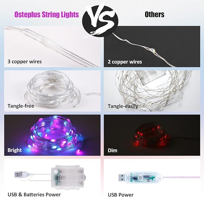 2 Pack Fairy Lights Battery Operated Color Changing String Lights with Remote, 16.4FT Twinkle Lights USB Plug or Battery Powered, Outdoor Christmas Decorations for Bedroom Wedding Party Indoor