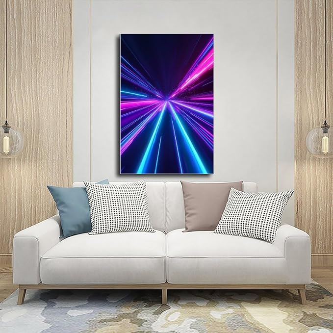 Cyber Horizon Abstract Print – Glowing Geometric Futuristic Art for High-Tech Home Decor Canvas Poster Wall Art Decor Print Picture Paintings for Living Room Bedroom Decoration 20x30inch(50x75cm)