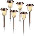 Solar Lights Outdoor Waterproof,6 Pack Bronze Pathway Lights with 10-40 LM Dimmable Glass and Metal, Solar Powered Garden Fall Decor for Yard,Patio,Pathway,Driveway(Warm White)