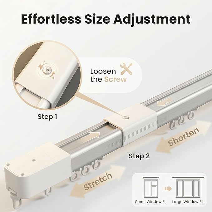 Pre-Assembled Telescopic Smart Curtain Track, No Splicing/Cutting, AC Plug-in WiFi Motor (No Hub Required), Ceiling/Wall Mount, Tuya/Remote Control, Works with Alexa & Google Assistant (71"-118")