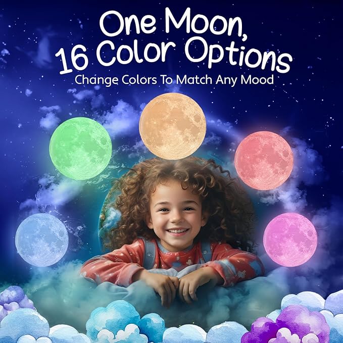 Mind-Glowing Moon Lamp - 3D Moon Night Light for Kids Bedroom - Globe Nightlight with Multi Color LED, Touch/Remote Control - Birthday Gift for Any Year Old Girls & Boys - Space Decor (4.7 inch)