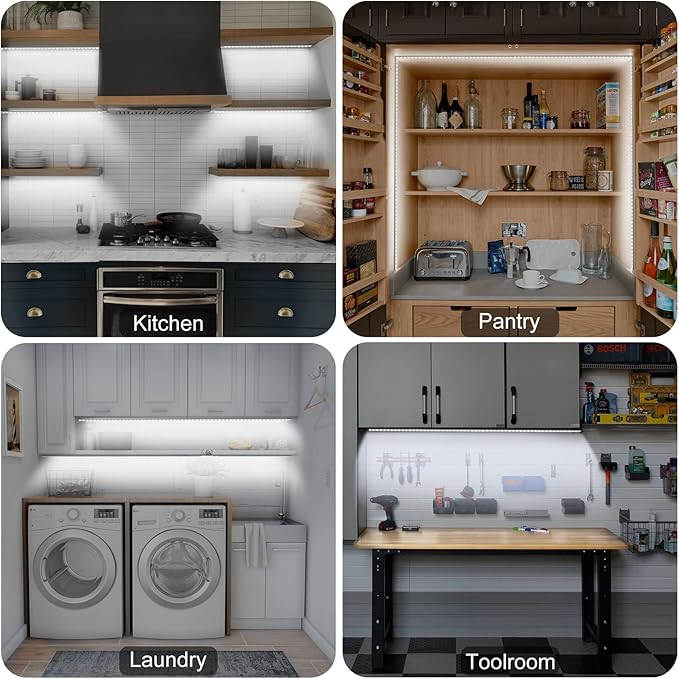 Motion Sensor Under Cabinet Lights Plug-in LED Strip Lights Indoor Cold White 6000K Super Bright 2000lm with 12V Adapter, Dimmer and Timer for Kitchen Cabinet, Shelf, Wardrobe, Stairway…