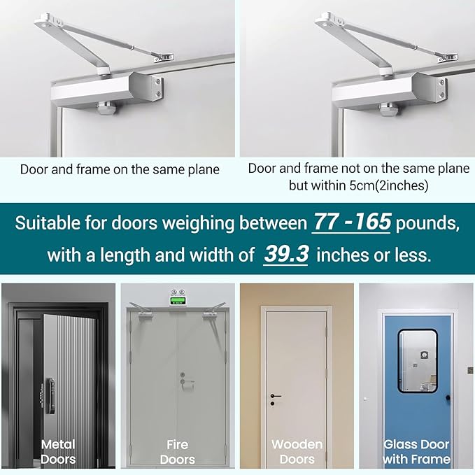Automatic Door Closer – Adjustable Spring Type, Grade 3 Hydraulic Self-Closing Door Closer for Home, Bedroom & Interior Doors
