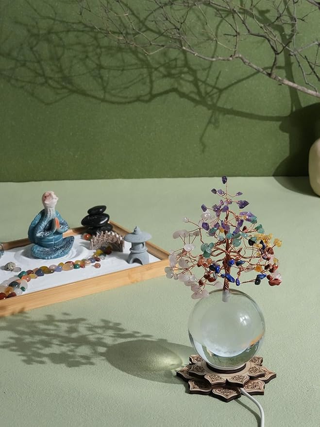 Crystal Tree of Life Gemstone Tree Decor, 7 Chakra Healing Tree with Multicolor Night Light for Meditation, Positive Energy, Home Decor, Office, Desk Decor, Spiritual Gift for Women Men