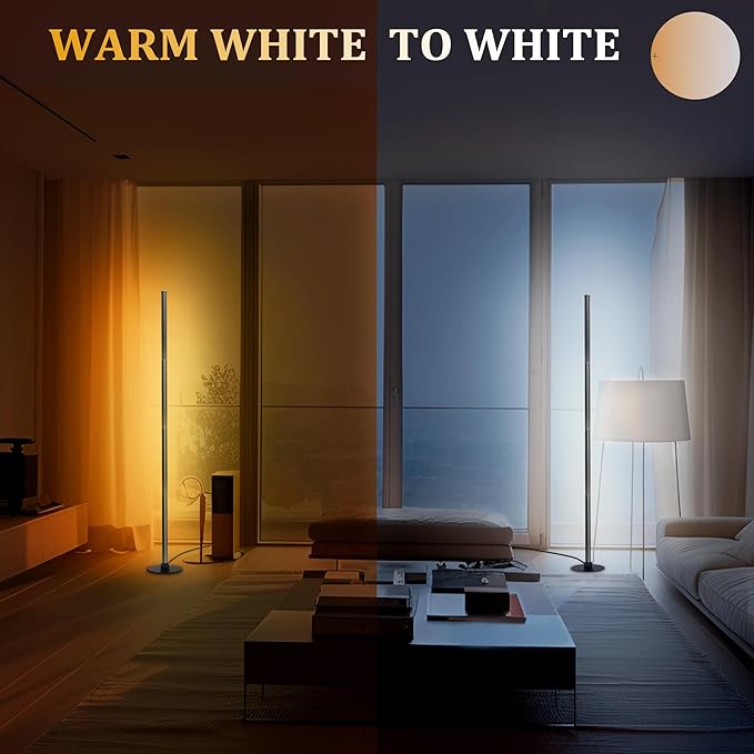 PMS 63" Floor Lamp, 24W Stepless Dimmable Brightness Corner Lamp,Warm to White Color Changing Metal Standing Lamp with APP & Remote Control for Living Room, Bedroom Decorated