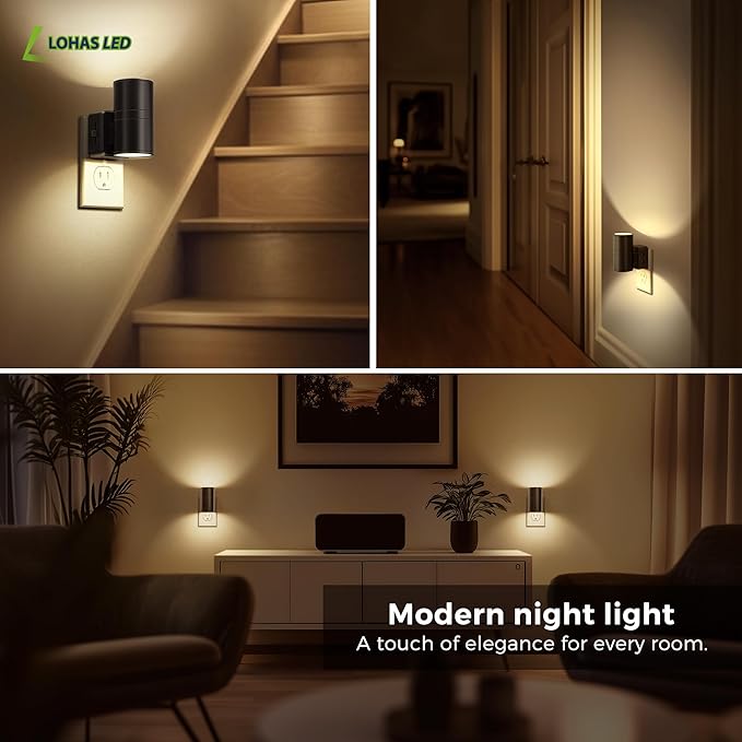 L LOHAS LED Night Light, Automatic Night Lights Plug into Wall, 2 Pack Nightlights with Light Sensor, 3000K Soft White 0-100LM Dimmable Modern Nightlight for Kids Bedroom Hallway