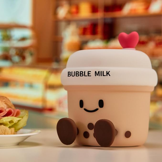 Cute Loving Bubble Milk Cup Night Light, 3-Level Dimmable Soft Light, Timed, Rechargeable, Silicone Bedside Touch Lamp, Creates a Cozy Ambiance, Ideal Decoration and Gift for Girls, Women, and Kids