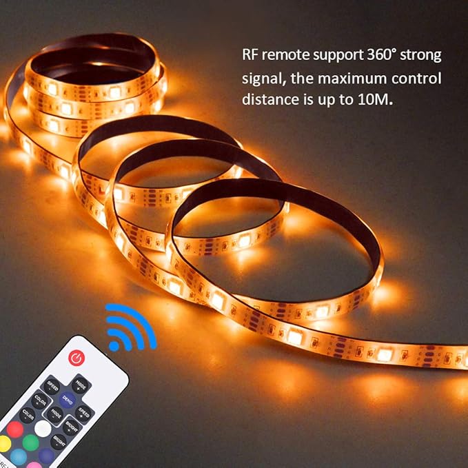 LED Strip Lights Battery Powered RGB LED Battery Lights 17 Keys Remote Control 2PCS 6.56FT Waterproof LED Lights Strip Color Changing Flexible LED Rope Lights Kit for TV Party Home Decoration