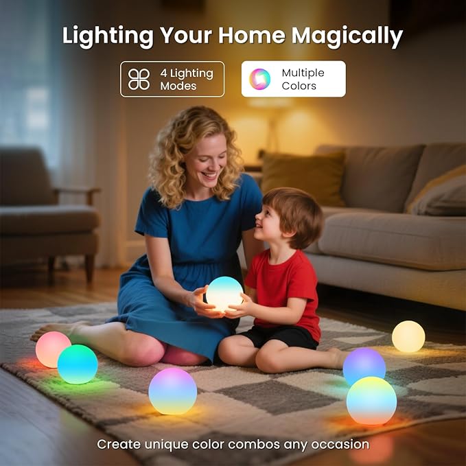 LOFTEK 3-inch Rechargeable LED Ball Lights, Sphere Night Light, 16 RGB Color Glowing Mood Lighting, IP65 Waterproof Ambient Light for Home Bedroom Patio Pool Bathtub Decorative Lighting, 1 Pack