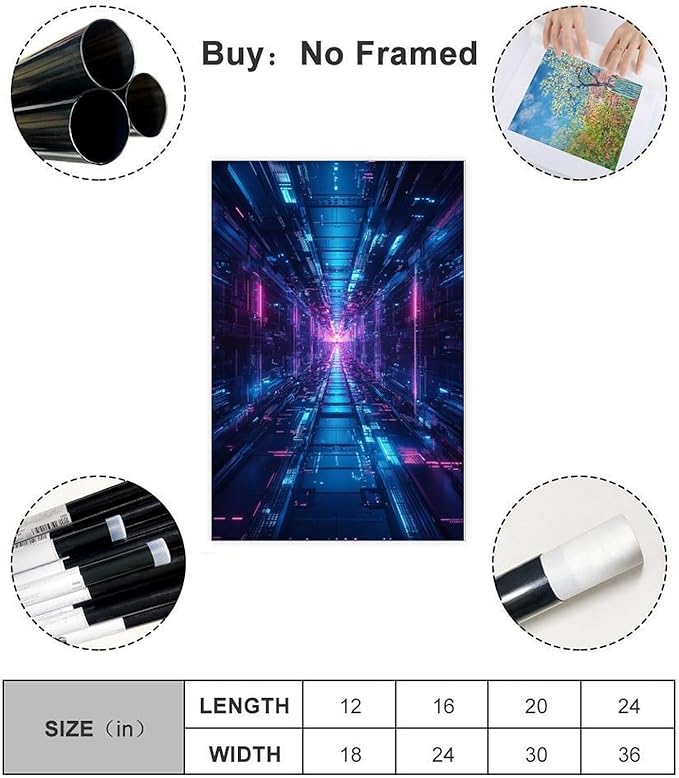 XAHOR High-Tech Digital Abstract Wall Art – Glowing Geometric Canvas Print – Minimalist Futuristic Aesthetic Home Decor Canvas Posters Wall Art Bedroom Office Room Decor Gift 20x30inch(50x75cm)