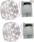 2 x 50LEDs Fairy Lights Battery Operated, Silver Wire 2 Mode 16.4Ft Chains String Lights for Bedroom Christmas Party Decoration (Cool White, 16.4)