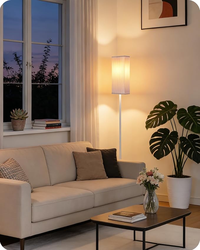 64.2'' Dimmable Floor Lamp for Living Room with Remote and Foot Switch, Corner Floor Lamp for Bedroom, Includes 10W A19 Bulb, Modern Standing Tall Lamp, ETL Listed, White WCW17LD05