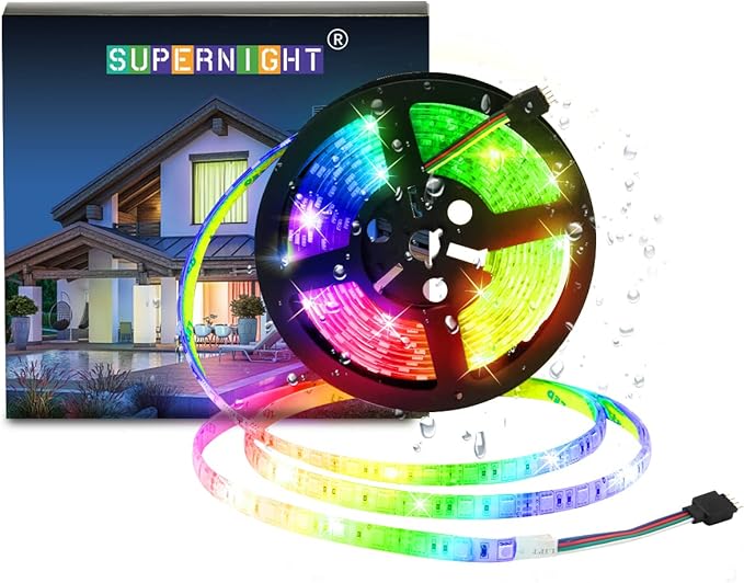 SUPERNIGHT LED Strip Lights, 16.4FT 5M SMD 5050 Waterproof 300LEDs RGB Color Changing Flexible LED Light Strip for Bedroom, TV Back Lighting (Not Include Power)