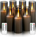 8 Packs Flameless Candles, Battery Operated with Remote, Arcylic Ribbed LED Flickering Candles, Realistic Dancing Flame Pillar Candles for Home, Wedding, Christmas Party D2.2 (Grey)