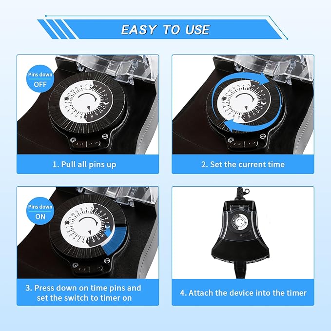 Outdoor Timer Outlet Waterproof, 24 Hour Mechanical Timer Outlet for Home and Garden, 3 Grounded, 15A 3/4HP, Black, 1 Pack