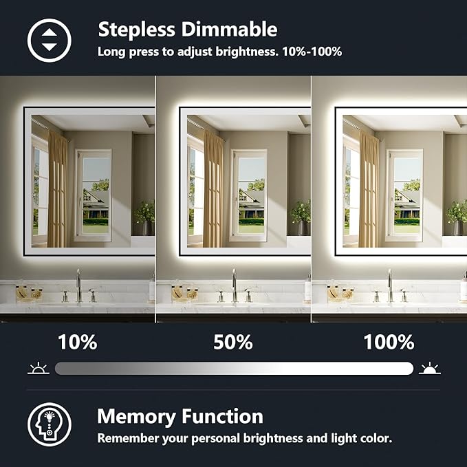 96x36 Inch LED Bathroom Mirror with Lights (Front Lit and Backlit) Black Framed Lighted Vanity Mirror for Bathroom Wall Dimmable Anti-Fog Memory Tempered Glass Horizontal/Vertical