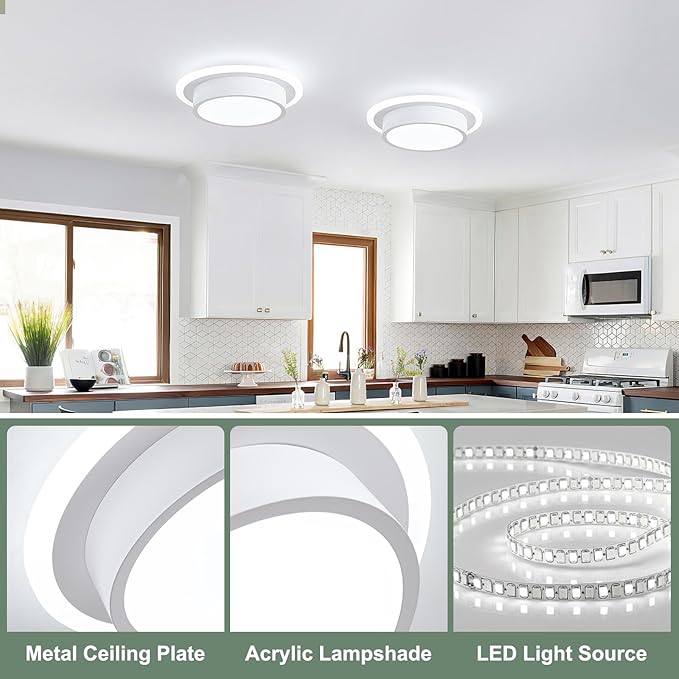 Modern LED Ceiling Light Fixtures, Small Flush Mount Light Fixture, Hallway Light Fixtures 32W 6000K, Round Kitchen Ceiling Light for Living Room Bedroom Bathroom Kitchen