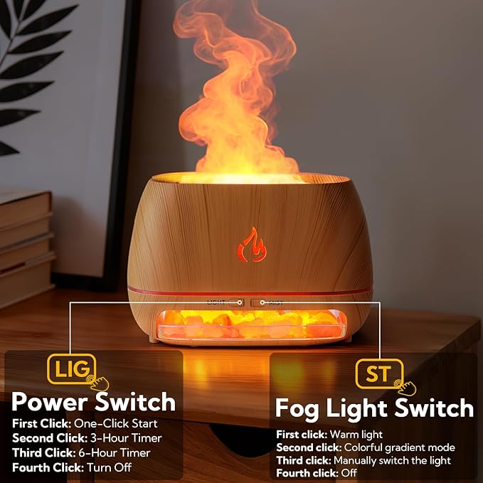 4 Pack Flame Diffuser Essential Oil Diffuser with Cool Mist Himalayan Salt Lamp 7 Colors LED Light 200ml Ultrasonic Aroma Diffusers for Bedroom Office Spa Yoga Room Gift,Wooden Grain
