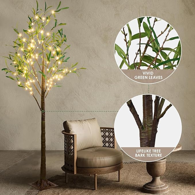 Olive Tree Light, 6FT 216 LED Lighted Olive Tree, Artificial Greenery Trees with Lights for Indoor Outdoor Home Bedroom Party Holiday Decoration