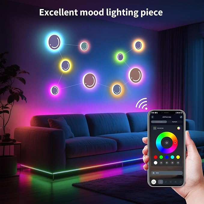 Smart LED Wall Lights, 9-Piece RGB LED Light with App & Remote Control, TV Backlights, Music Sync, Color-Changing, Ambient Lighting for Gaming, Bedroom, Living Room and Home Decor