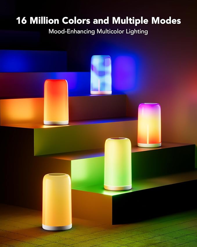 VOLIVO Smart RGBCW+IC Table Lamp - Touch Control, Dimmable Night Light, Plug-in Design; Compatible with Alexa & Google Assistant. A Stylish Decorative Gift.