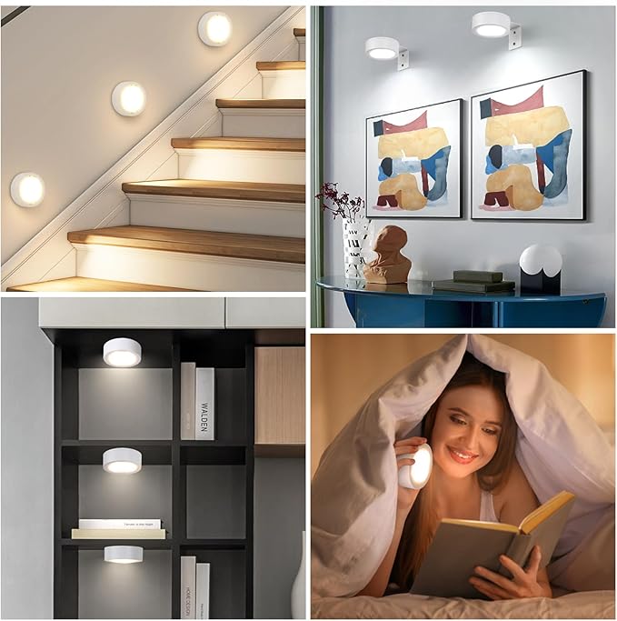4-Pack Battery Picture Lights, Remote Painting Light for Art Disaplay,Magnetic LED Wall Picture Light, Dimmable & Timer, 3 Lighting Modes Art Display Light for Gallery Dartboard Frame Pictures, White