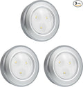 Wireless LED Puck Lights, Touch Activated Tap Ligh, Battery Operated Stick On Lights for Under Cabinet, Kitchen, Closet & Counters, 3-Pack, Silver