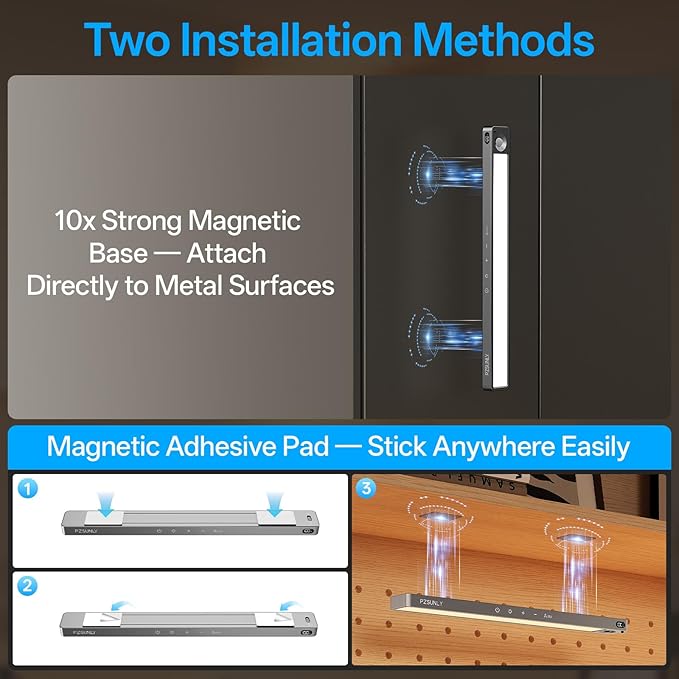 14.2inch Under Cabinet Lighting Wireless,Rechargeable Motion Sensor Light Indoor,3 Colors Dimmable,Magnetic Closet Lights with Remote,Under Counter Lights for Kitchen,Dark Gray 5Pack
