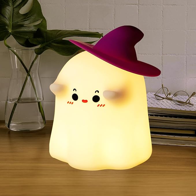 Ghost Night Light, Cute LED Silicone Lamp,Dimmable Bedside Bedside LED Lamp, Rechargeable Nursery Nightlight, with 30 Minute Timer Touch Lamp for Birthday Halloween Christmas Bedroom Decorations