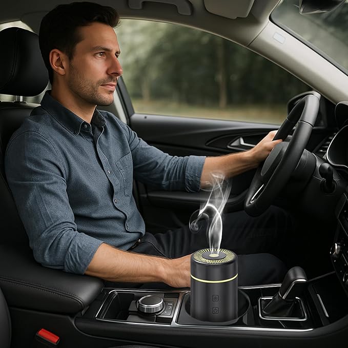 100ML Car Diffusers for Essential Oils, Rechargeable Battery Powered Cordless Portable Humidifier with 7 LED Color Changing Lights 2 Timer Modes for Car,Travel (Black)
