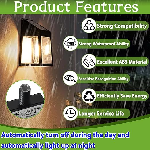 2-Pack 105V-130V AC Photocell Light Sensors，Automatic Dusk-to-Dawn Illumination Switches - Weatherproof，Fit for Outdoor Lighting， Photoelectric Controls with Sunrise & Sunset Detection