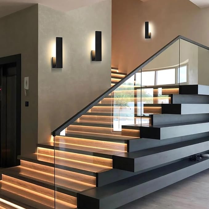 Aluminum LED Modern Wall Sconces Set of 2, 18W Matte Black Waterproof Sconce Wall Lighting Indoor Outdoor, Hardwired Wall Lights for Office,Porch, Bedroom, Bathroom, Living Room,Stairway