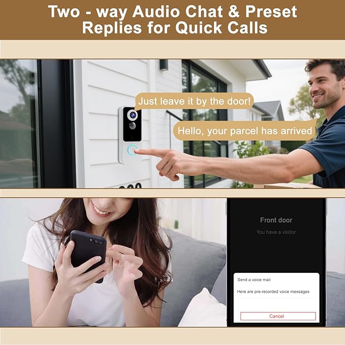Doorbell Camera Wireless,2K FHD Head-to-Toe Video, no Subscription,Two-Way Talk, Smart Home Video Doorbell with Chime,Battery Powered,Motion Detection & Alerts,Works with Alexa & Google(2.4G WiFi)