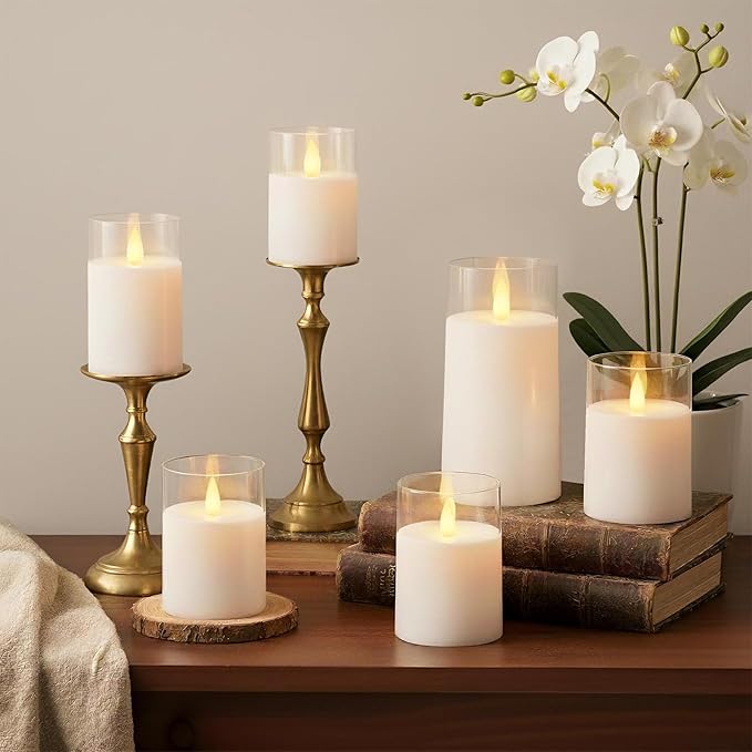 Raycare Flameless Electronic Pillar Candles with Remote Control and Timer- Battery Operated Realistic Flickering LED Fake Candle for Home, Wedding, Valentine's Day, Decor,White,Set of 2(3"x6"6")