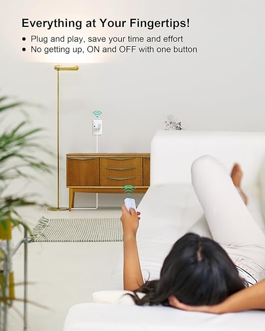 Remote Control Outlet with 2 Remotes, 200FT Long Range Wireless On Off Switch, Mini Electrical Outlet Plug, 15A/1875W High-Power for Lamps, Lights, Household Appliances, ETL & FCC Listed
