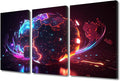 Digital World Pictures Cyber Space 3D Posters and Prints 3 Panel Framed Wall Art Neon Colorful Global World in Cyber Space Artwork for Home Wall Decoration Ready to Hang, 36" Wx24 H