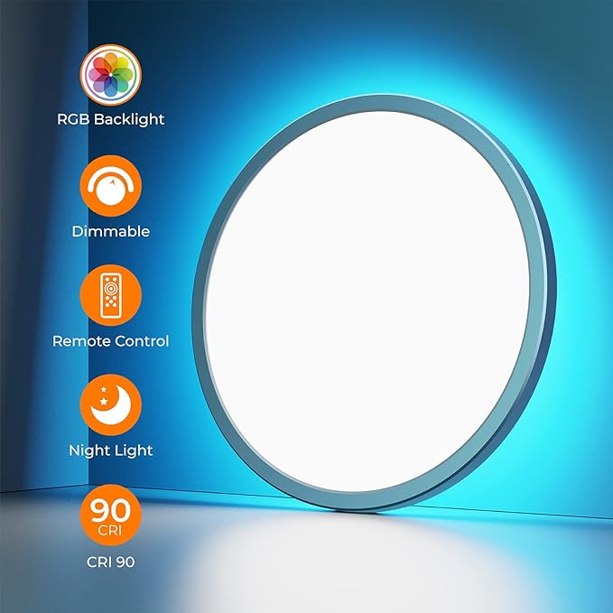 RGB LED Flush Mount Ceiling Light with Remote, 12 Inch Color Changing Light Fixture Dimmable 3000K-6500K, 24W Thin Round Ceiling Light for Bedroom Kids Room Living Room