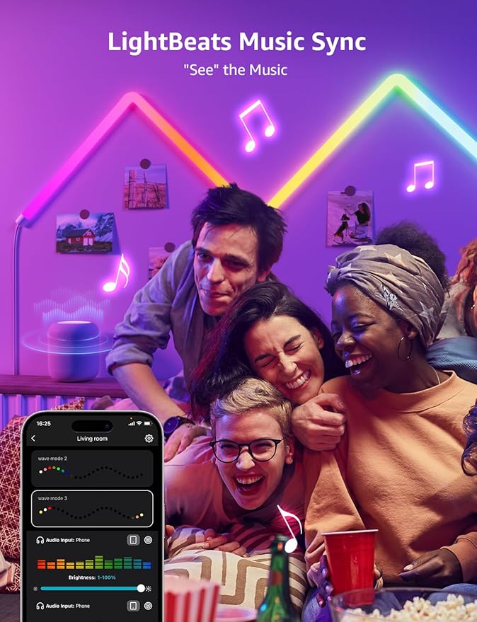 Lepro WL1 AI Smart RGB Wall Lights with LightBeats Music Sync, Personalized AI Lighting Designer, Voice Control Via App, Wi-Fi & Bluetooth LED Light Bars, 8 Pcs with 4 Corners