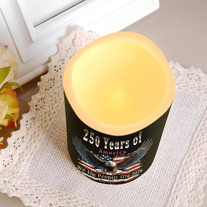 We the People Flameless LED Candles American Flag Bald Eagle Lamp Battery Operated Flickering Timer 250th Anniversary Candle Aesthetic Cozy Minimalist Home Decors Set of 4