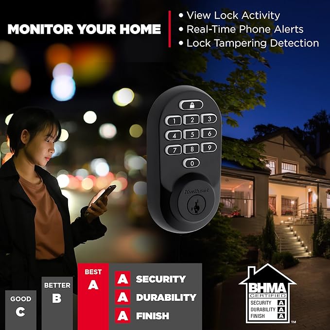 Kwikset Halo Wi-Fi Smart Lock, Keyless Entry Door Deadbolt, Geofence Auto-Unlock, Grade AAA Certified, No Hub Required Easy Install, Matte Black Lifetime Finish Warranty, Backlit Keypad