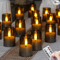 Flameless Small Tea Light LED Candles, Acrylic Battery Operated Votive 1.7" x2.5" with Remote Control and Timer, Tealight Grey Flickering Warm Light Pack of 15 Electric Long Lasting