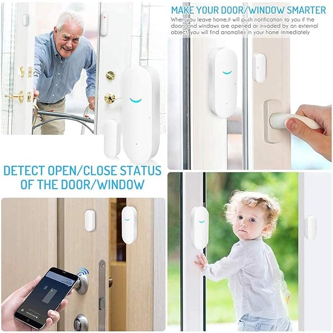 5 Pack WiFi Wireless Door Window Sensor,TUYA Smart Alarm with Free Notification APP Control Home Security Alarm System，Compatible with Alexa Google Assistant