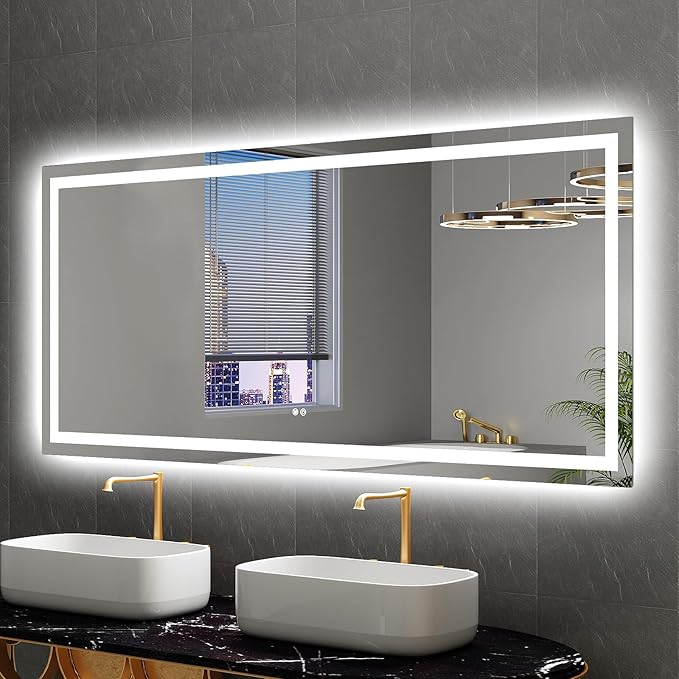 LED Mirror for Bathroom 72x32 Lighted Bathroom Vanity Mirrors with Lights, Brighter Frontlit and Backlit Anti-Fog Mirror, Tempered Glass, Dimmable 3 Colors Light Modes, Memory Function