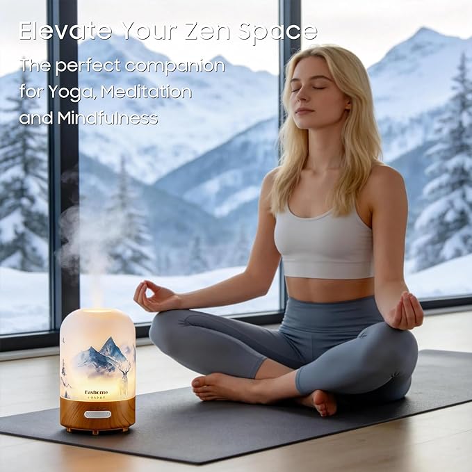 Essential Oil Diffuser Hand Blown Glass, 100ml Small Aromatherapy Diffuser, Auto Shut-Off Function, Ultrasonic Diffusers for Essential Oils, Cool Mist Humidifier with Warm White Lights
