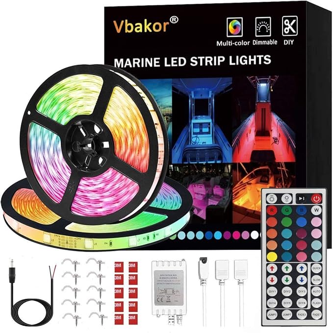 Boat Led Strip Lights, 33FT Marine Pontoon Boat Lights, Waterproof Boats Deck Light, Multi-Color Boats Interior Deck Cabin Light for Pontoon Jon Bass Yacht, Night Fishing Lighting