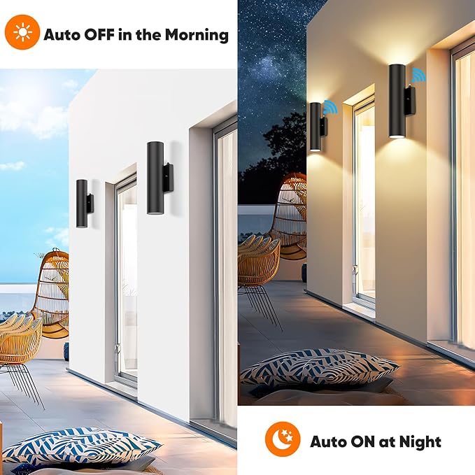 4-Pack Dusk to Dawn Outdoor Wall Lights, 12W 2700K Up and Down LED Porch Lights Outdoor, Black Modern Exterior Lighting Fixtures, Waterproof Anti Rust Outside Lights for House, Patio, Door